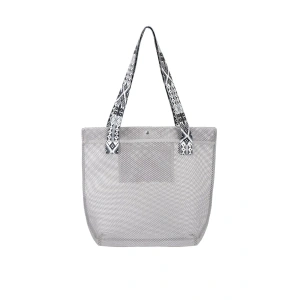 BBack File Kadın Plaj Çantası / Günlük El Ve Omuz Çantası 44x37 cm. GRİ (Ekose Saplı)