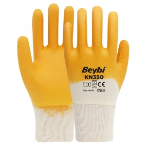 Beybi KN350 3/4 Nitril Kaplı Pamuk Eldiven Sarı No 9