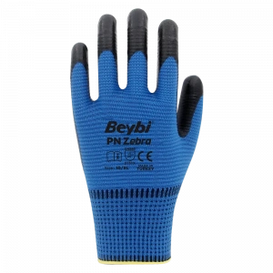 Beybi PN Zebra Yarı Nitril Kaplı Örgü Polyester Eldiven Siyah/Mavi No 10