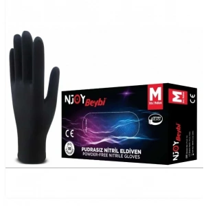 Beybi Pudrasız Siyah Nitril Medikal Muayene Eldiveni ( M ) 100 Adet