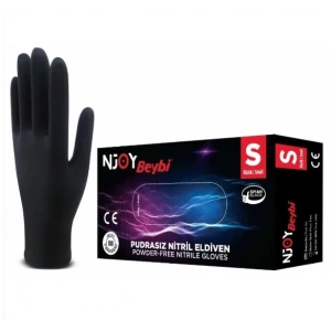 Beybi Pudrasız Siyah Nitril Medikal Muayene Eldiveni ( S ) 100 Adet