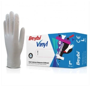 Beybi Vinil Şeffaf Muayene Eldiveni Pudrasız ( L ) 1 Kutu
