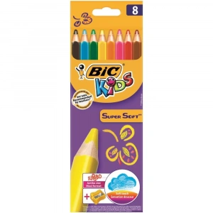 Bic Supersoft Kuru Boya 8 Renk Set + Jumbo Kalem Tıraş