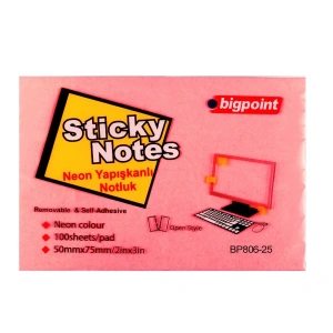 Bigpoint Yapışkanlı Not Kağıdı 75x50mm Neon Kırmızı
