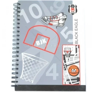 BJK A4 Spiralli Defter Sert Kapak - Gri (Çizgili)