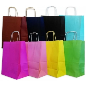 Büküm Saplı Kağıt Çanta Renkli 25x30x12 cm ( 100 Adet )