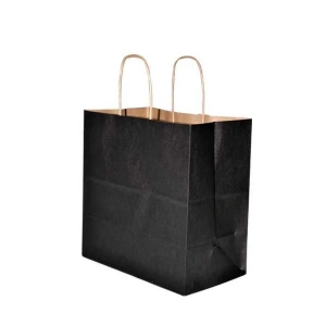 Burgu Saplı Siyah Kağıt Çanta 33x20x32 Cm - 25 Adet