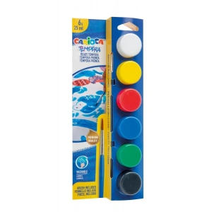 Carioca Tempera Yıkanabilir Poster Boya 25 ml. x 6 Renk Fırçalı Set