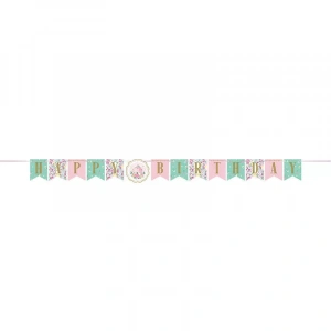 Çiçekler Premium Bayraklı Happy Birthday Afiş