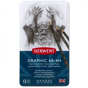 Derwent Graphic Dereceli Karakalem 12li Set 6b 4h Arası Tonlar