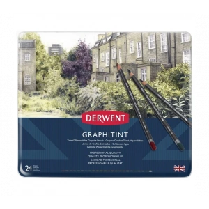 Derwent Graphitint 24 Renk Suda Çözünebilen Renkli Çizim Kalemi Seti 24 Renk Teneke Kutu