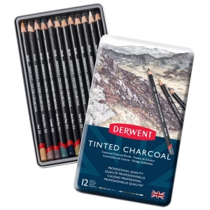 Derwent Tinted Charcoal Sulandırılabilen Renkli Füzen Kalem 12li Set