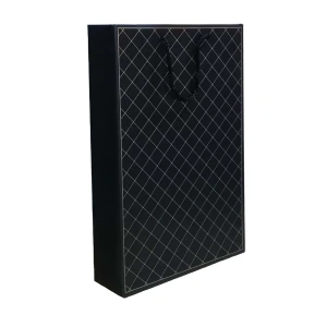 Dilim Desenli Yüksek Çikolata Kutusu Çantası Siyah 26x39,5x8 Cm