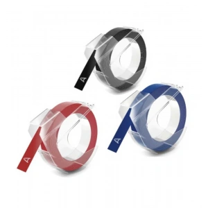 DYMO 3D Kabartma Şerit 9mm x 3mt (Siyah/Mavi/Kırmızı 3 lü Paket)