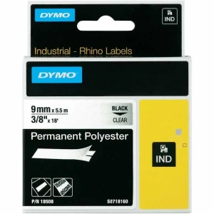 DYMO Rhino Pro 18508 Sabit Polyester Şerit 9mmx5,5m Şeffaf/Siyah