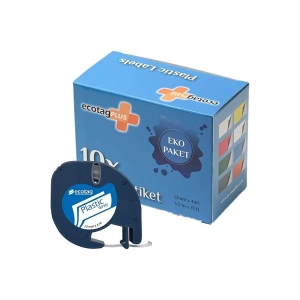 Ecotag Dymo Letratag Etiket Muadili 12 Mm X 4 Mt Plastik Beyaz 10 Lu Paket