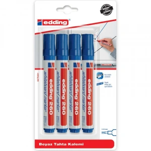Edding 260 Whiteboard Marker Yazı Tahtası Kalemi Seti 4lü Mavi