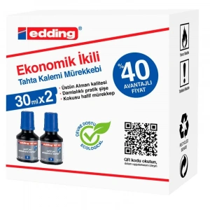 Edding BT30 Yazı Tahtası Kalemi Mürekkebi 30 ml. x 2li Kutu MAVİ