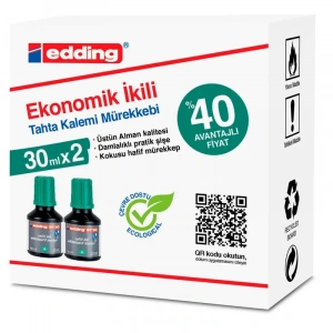 Edding BT30 Yazı Tahtası Kalemi Mürekkebi 30 ml. x 2li Kutu YEŞİL
