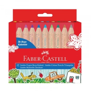 FABER-CASTELL JUMBO İLK BOYA KALEMİM KURU BOYA YARIMBOY 12 RENK KARTON KUTU (5171000004)
