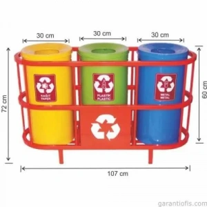 Garanti Metal 1806 Boyalı Kafesli 3 Lü Geri Dönüşüm Çöp Kovası
