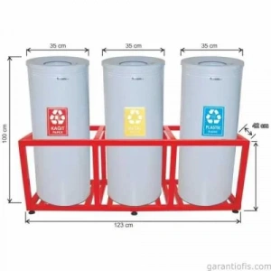Garanti Metal 1810 Kafesli Boyalı 3 Lü Geri Dönüşüm Çöp Kovası