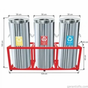 Garanti Metal 1811 Kafesli Paslanmaz Çelik 3 lü Geri Dönüşüm Çöp Kovası