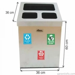 Garanti Metal 1817 Paslanmaz Çelik 3 Lü Geri Dönüşüm Çöp Kovası