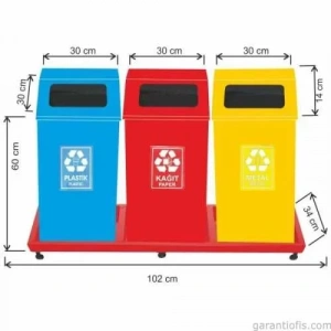 Garanti Metal 1838 Boyalı 3 Lü Geri Dönüşüm Çöp Kovası
