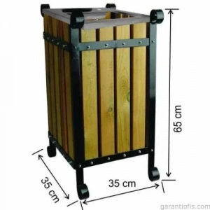 Garanti Metal 2112 Kapaklı Ahşap Kare Bahçe Tipi Çöp Kovası (45 Litre)