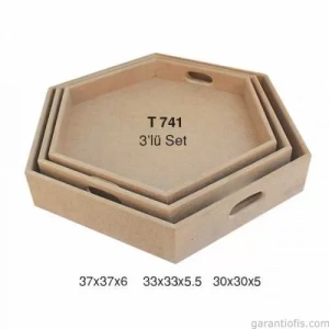 Hobi-art T 741 Ahşap Altıgen Tepsi 3 Lü Set