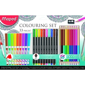 Maped Okul Seti 33lü 10le Brush Fineliner + 12 Renk Set Duo Boya