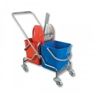 Metal Gövdeli Çift Kovalı Temizlik Arabası (Plastik Presli)
