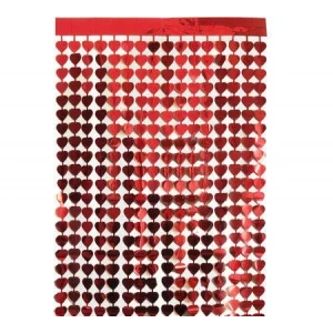 Metalize Kırmızı Kalpli Kapı Perdesi / Duvar Fonu