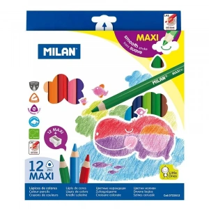 MILAN 722612 MAXI ÜÇGEN KURUBOYA +KALEMTRAŞ (5MM UÇ) - 12RENK
