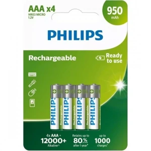 PHİLİPS R03B4A95-10 ŞARJLI AAA İNCE KALEM PİL 950mAh 4LÜ BLİSTER