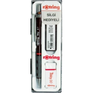 Rotring Tikky Versatil Kalem + Min + Silgi Okul Seti 0.7 mm BORDO