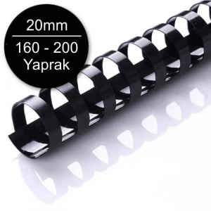Sarff 20mm Plastik Spiral Siyah 160-200 Yaprak Kapasiteli (100 Lü Kutu)