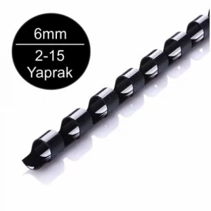 Sarff 6mm Siyah Plastik Spiral 2-15 Yaprak Kapasiteli (100 Lü Kutu)
