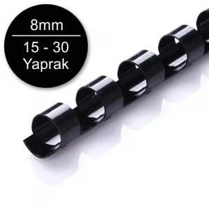 Sarff 8mm Siyah Plastik Spiral 15-30 Yaprak Kapasiteli (100 Lü Kutu)