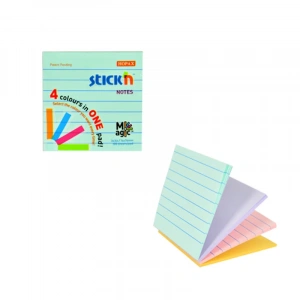 STİCKN 21577 YAPIŞKANLI NOT KAĞIDI 76x76 ÇİZGİLİ 100 YAPRAK 4 RENK