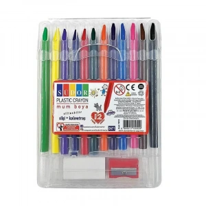 SÜDOR 12 RENK CRAYON MUM BOYA SİLGİ+ KALEMTRAŞ SET YB10