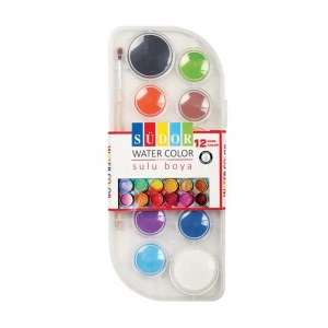 SÜDOR SC01 SULU BOYA 12 RENK ŞEFFAF PLASTİK KUTU