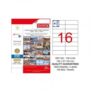 TANEX 105x37.125 LASER ETİKET TW-2105