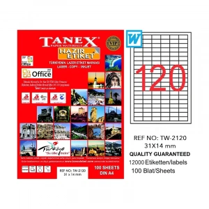 TANEX 2120 LASER ETİKET 31x14mm 20x100 2000 ADET