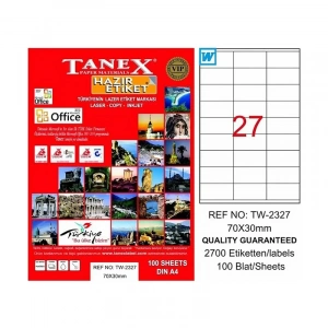 TANEX 2327 LASER ETİKET 70x30mm 27x100 2700 ADET