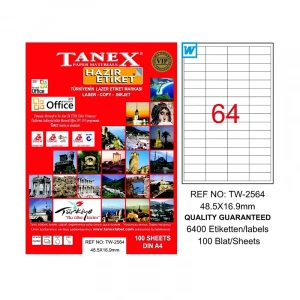 TANEX 2564 LASER ETİKET 48x16mm 64x100 6400 ADET