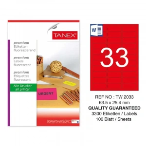 Tanex 63,5x25,4 Laser Etiket Tw-2033