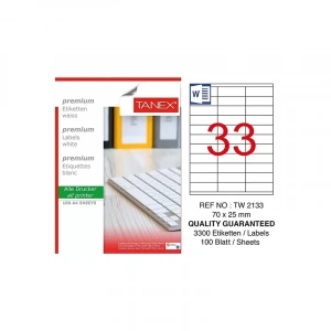 Tanex 70x25 Laser Etiket Tw-2133