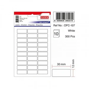 TANEX OFC-107 BEYAZ 12x30 mm OFİS ETİKETİ